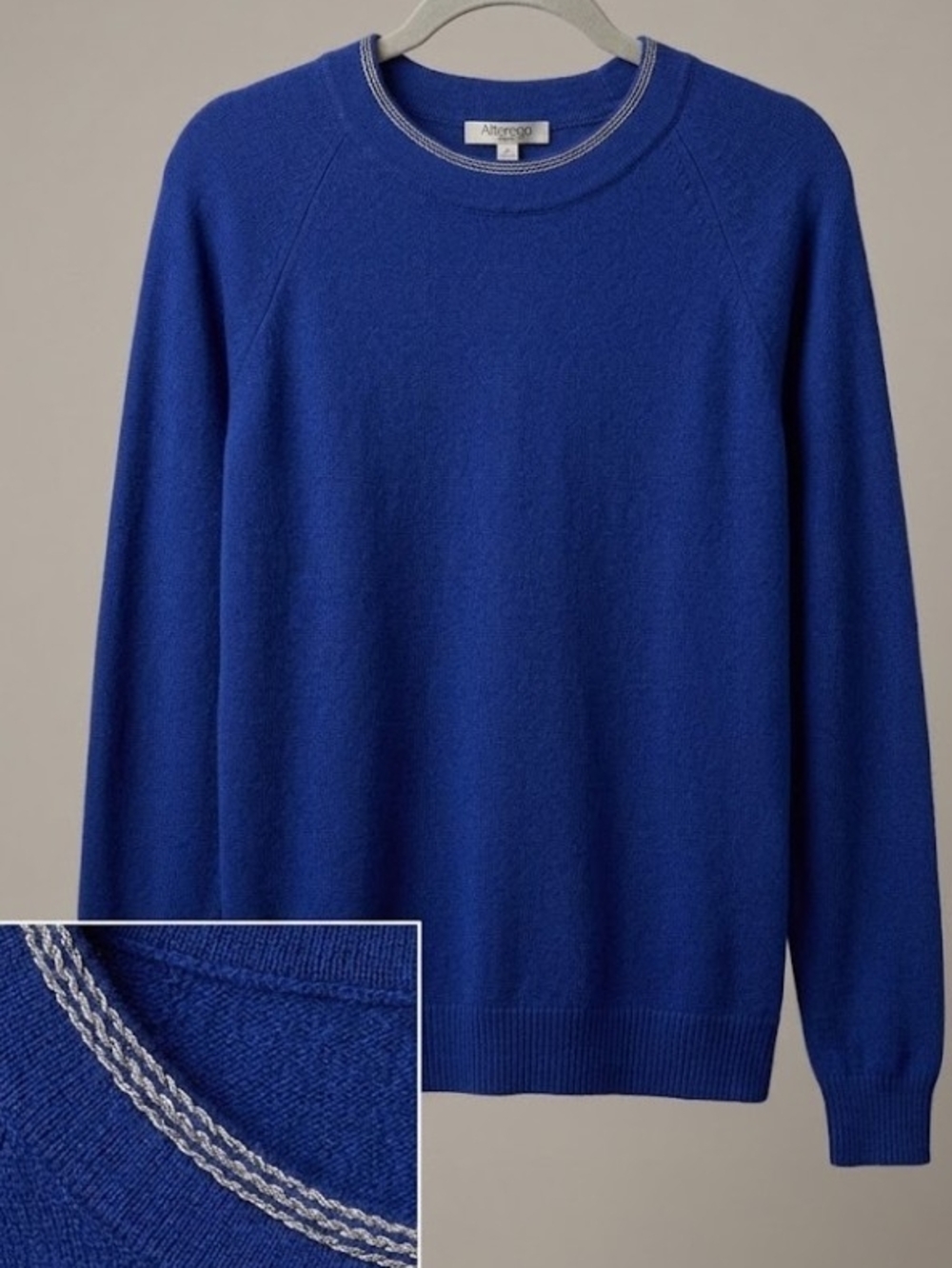 Wool & Cashmere Blend Crewneck Sweater Cobalt Blue (Sz M) Quiet Lux Capsule